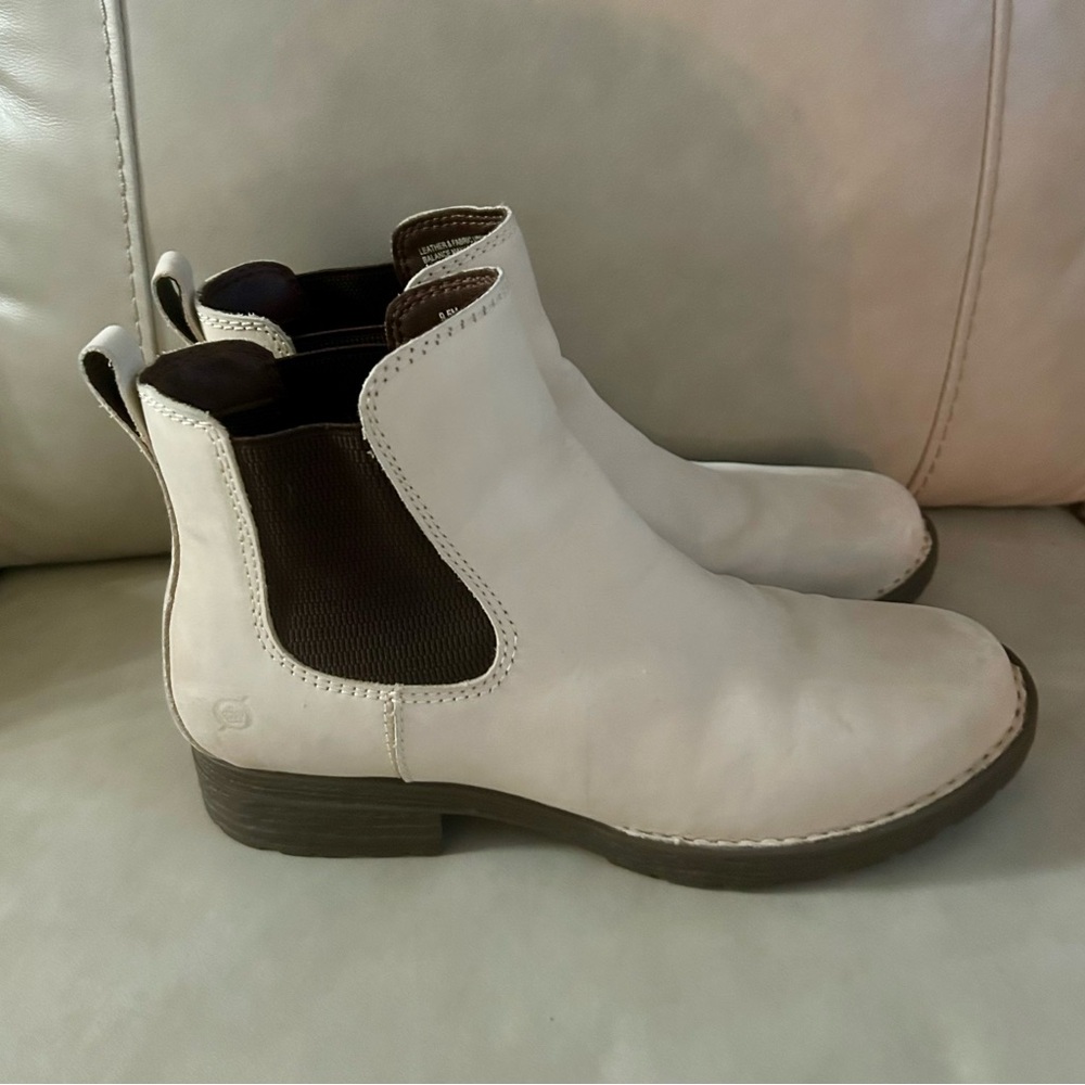 Born White and Brown Ankle Boots